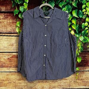 Lauren Ralph Lauren Sleeveless Button Up Blouse 3X Striped Blue Tank Polo Shirt